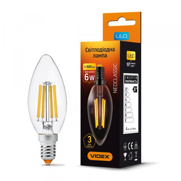 Лампа Filament Videx VL-C37F-06144 6 Вт E14 4100 K Прозора (25794)