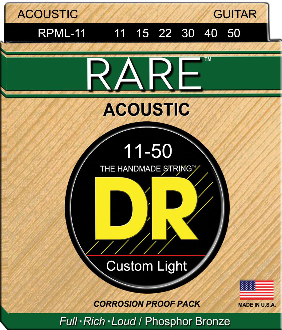 Струни для акустичної гітари DR RPML-11 Rare Phosphor Bronze Acoustic Guitar Strings Custom Light 11/50