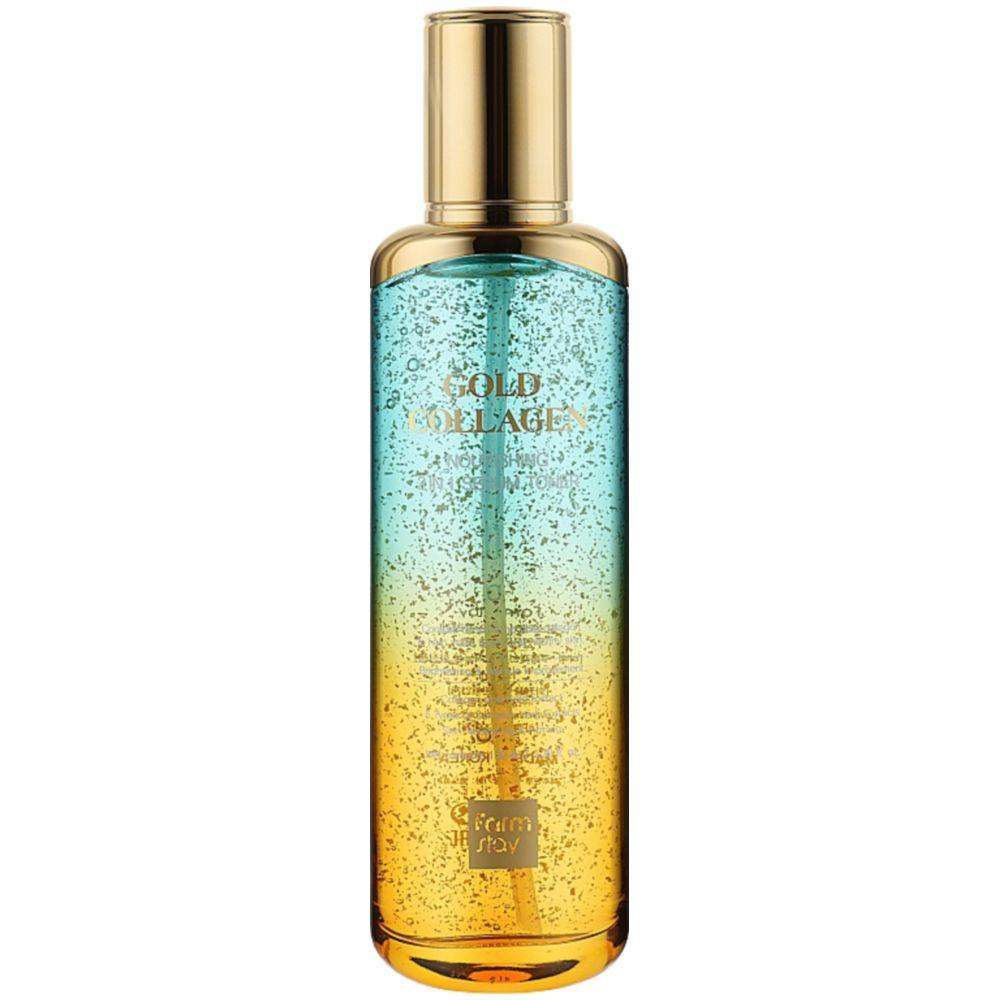 Тонер-сироватка для обличчя з золотом і колагеном FarmStay Gold Collagen Nourishing 2In1 Serum Toner 130 мл (8809595055394)