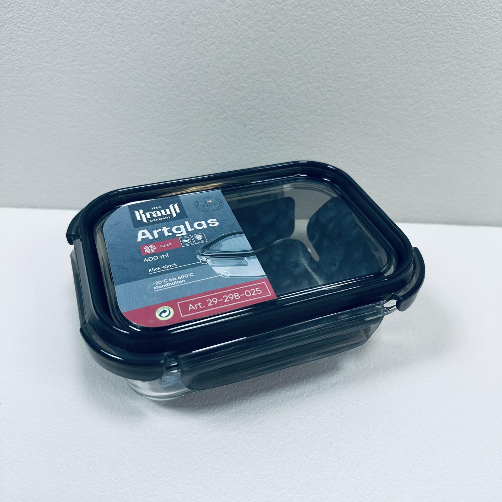 Контейнер стеклянный прямоугольный с пластиковой крышкой Krauff Artglas 29-298-025 400 мл Темно-синий (23638)