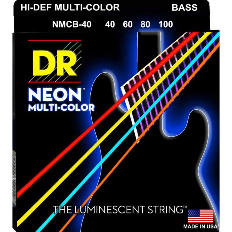 Струни для бас-гітари DR NMCB-40 Hi-Def Neon Multicolor K3 Coated Light Bass Guitar 4 Strings 40/100