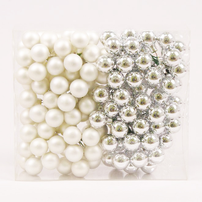 Кульки скляні Flora D 2,5 см 144 шт Сріблястий з білим (44635)