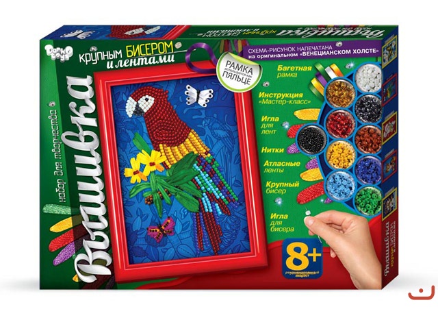 Вышивка крупным бисером и лентами Попугай Dankotoys (БВ-02-04)
