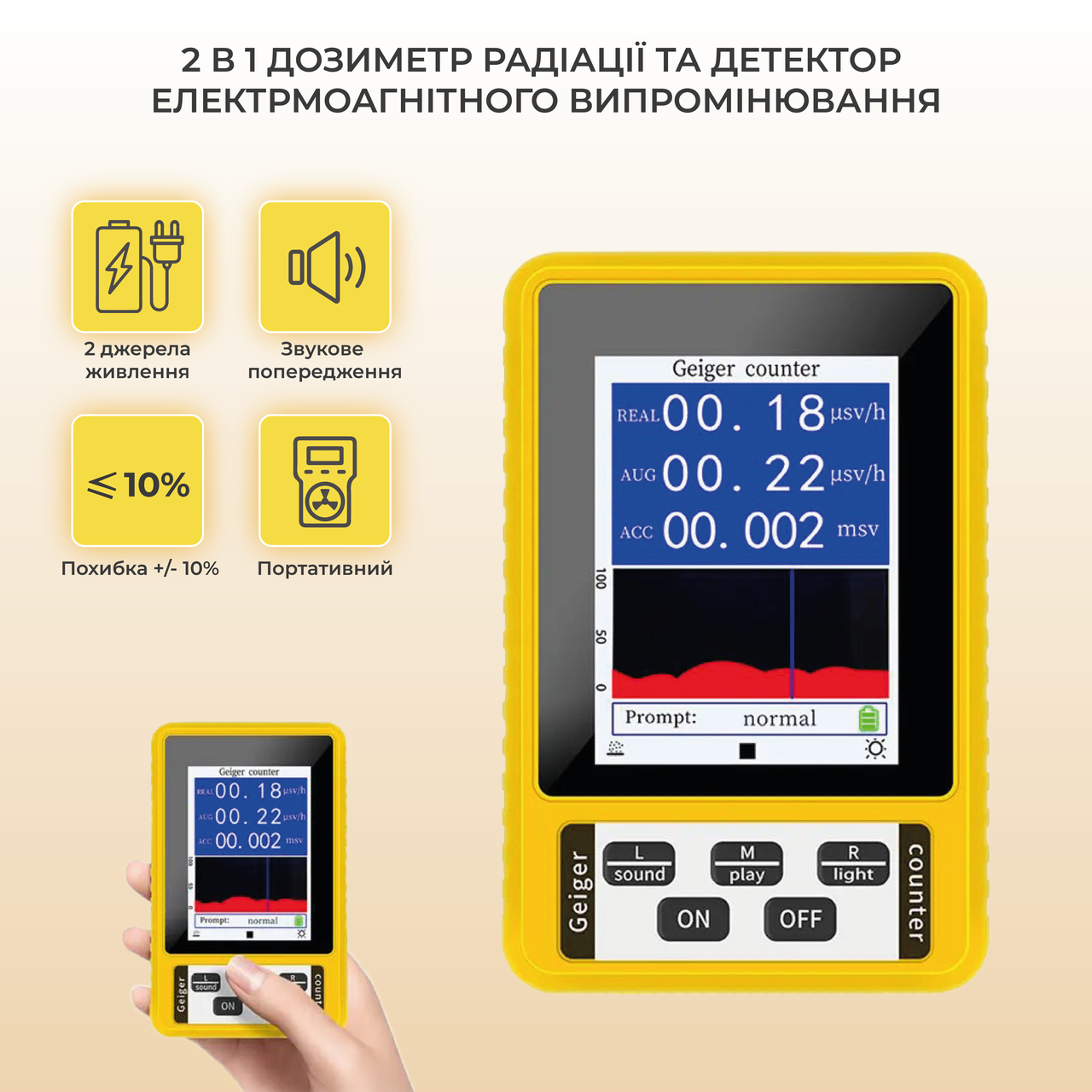 Дозиметр радіації лічильник Гейгера та детектор електромагнітного випромінювання, вишок 4G, 5G 2в1 No Brand BR-9C