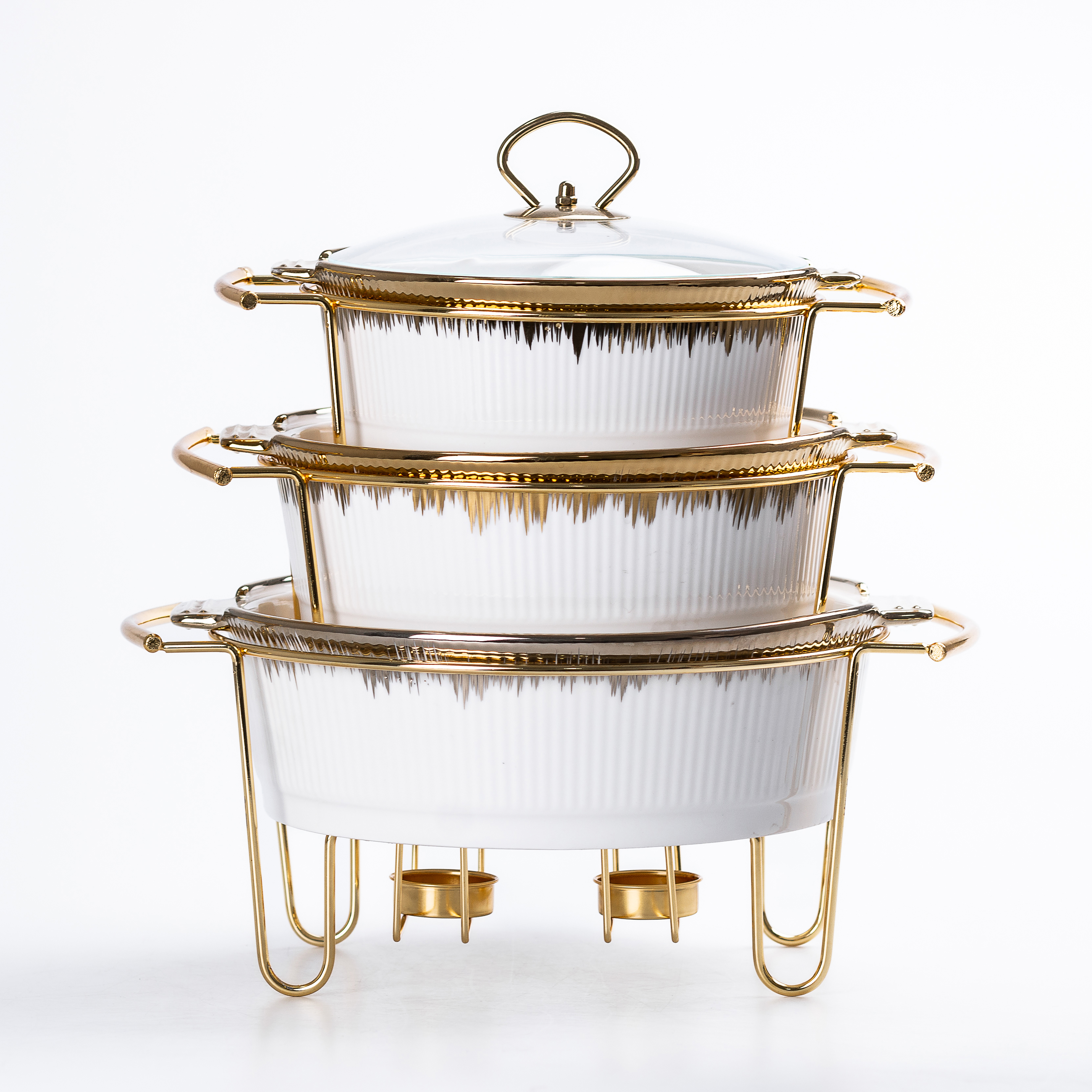 Набор мармитниц керамических круглых TS Kitchen 3 золотые предметы (HP001SX10413PCS)