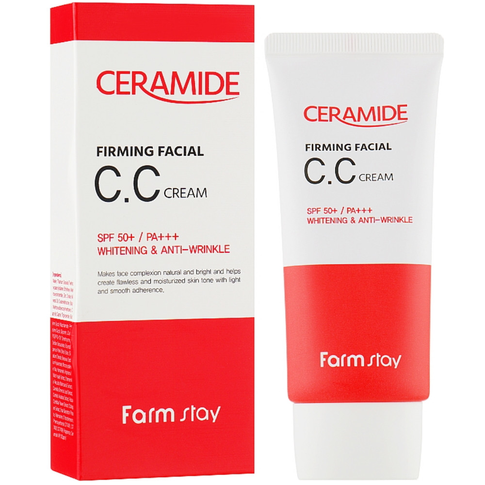 Крем для обличчя що зміцнює CC з церамідами SPF50+ Farmstay Ceramide Firming Facial CC Cream 50 г (8809426959266)