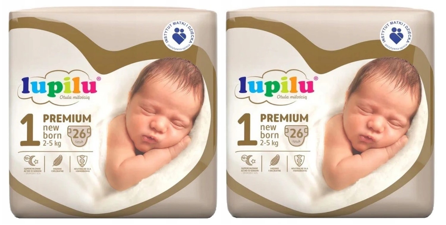 Підгузники Lupilu Premium New born Розмір 1, Вага 2-5 кг, 52 шт (2 упаковки)