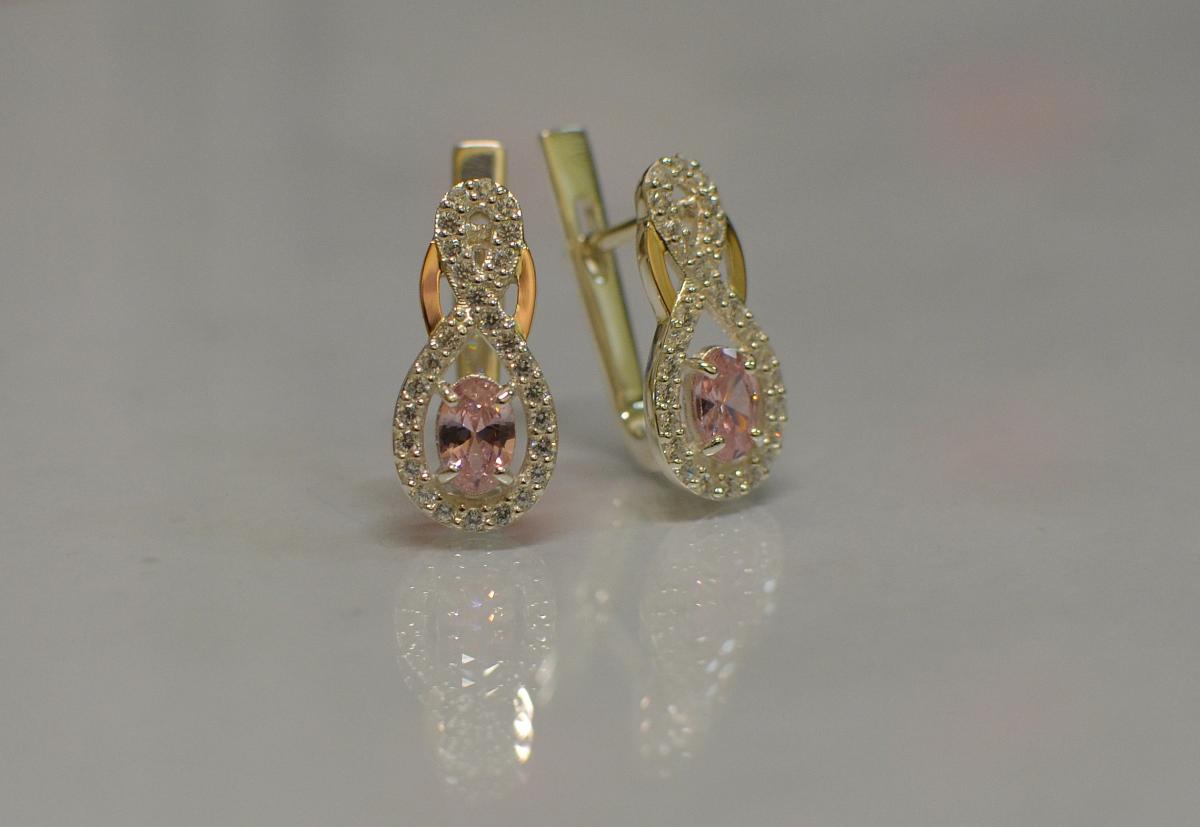 Серебряные серьги Sil с золотыми вставками 125s-11 Розовый (Sil-795)
