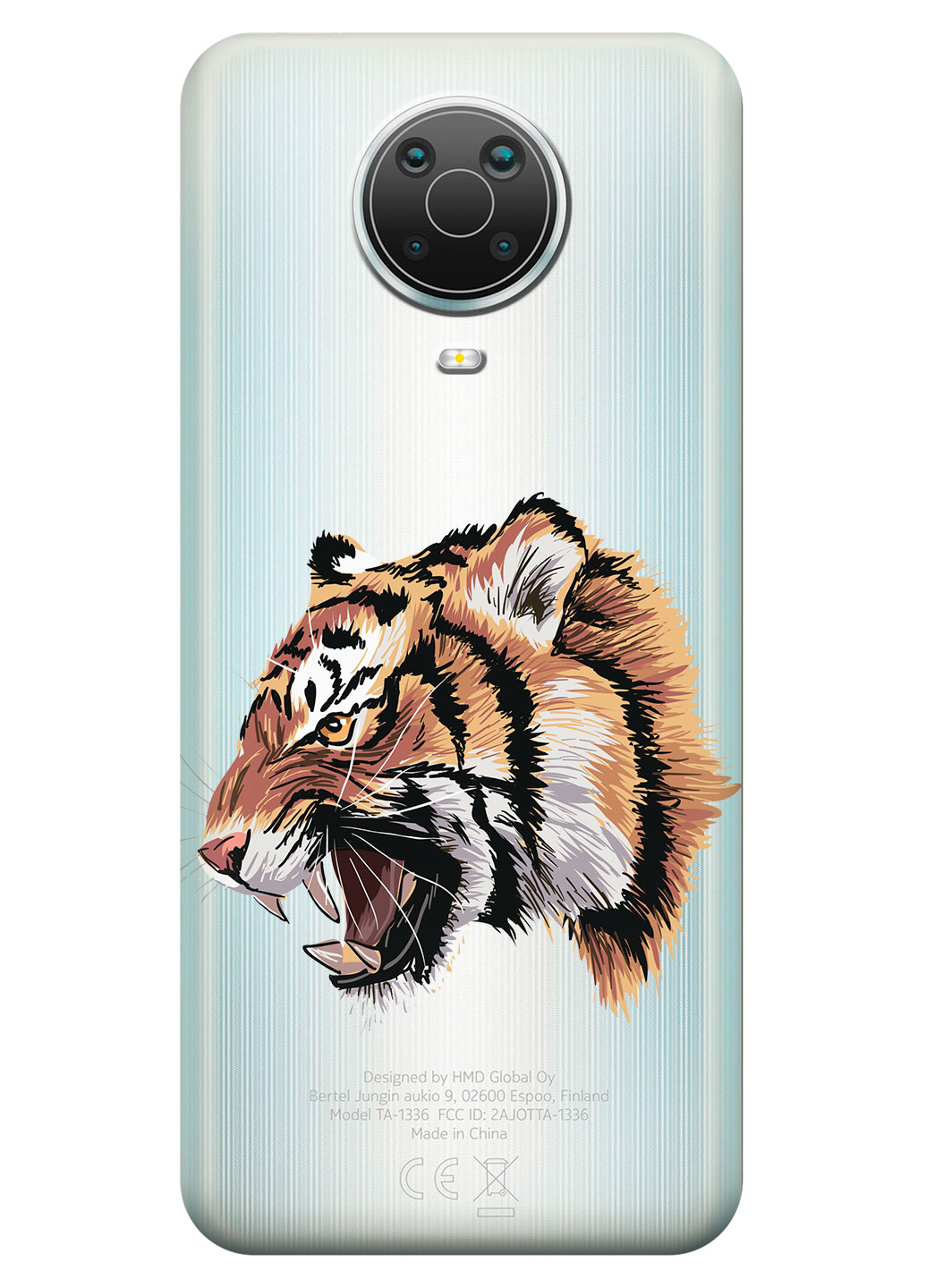 Прозрачный силиконовый чехол iSwag для Nokia G20 с рисунком - Тигр (KS15188)