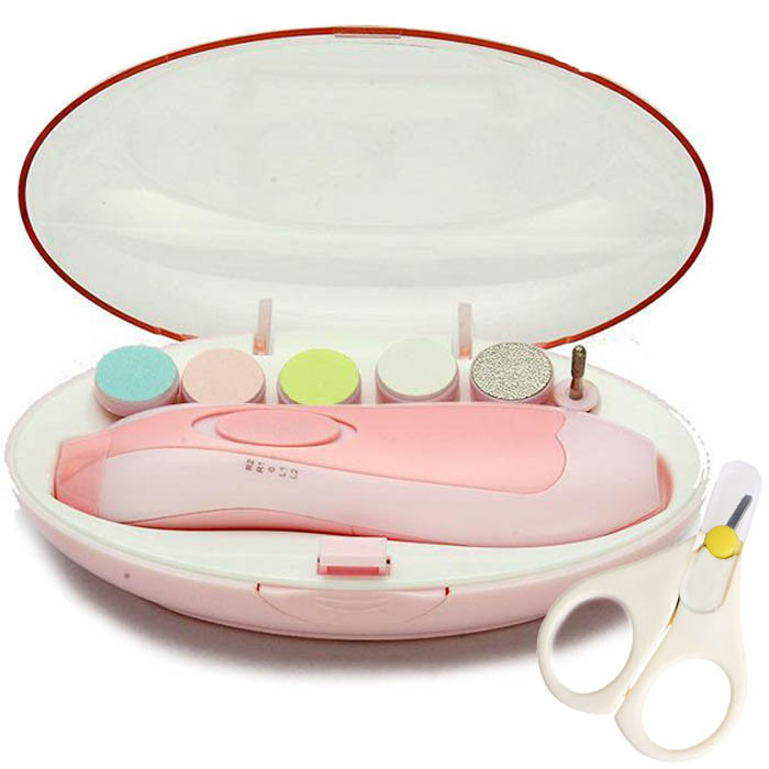 Набор Детская электрическая полировальная машинка для ногтей и ножницы для новорожденных детей VOLRO Розовый/Белый (vol-1465)