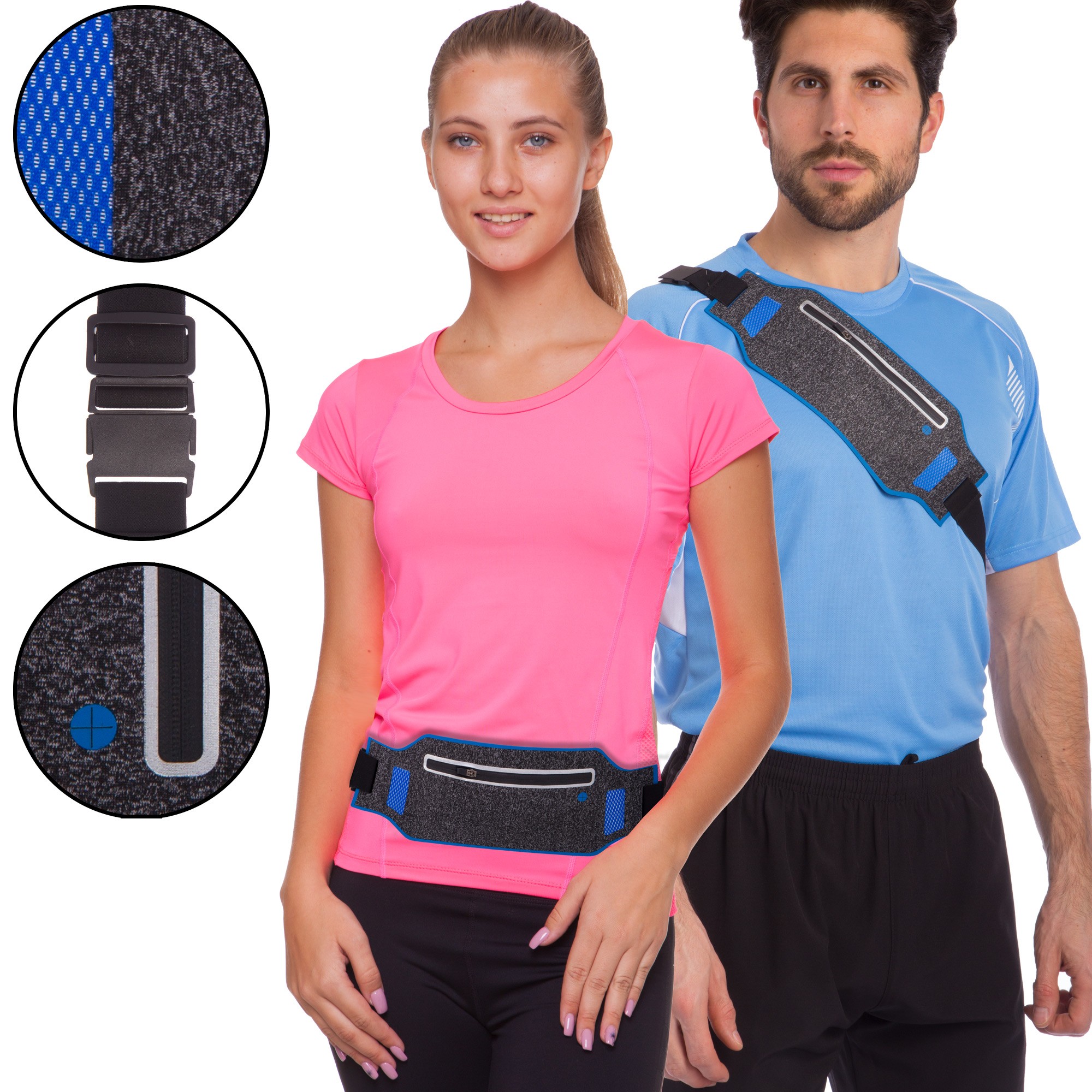 Ремень-сумка спортивная planeta-sport для бега и велопрогулки 10500A Серо-Синий