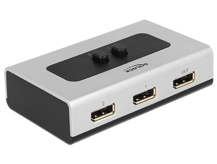 Перехідник моніторний Delock DisplayPort 2x1 (Switch) v1.4 8K@30Hz ручний сірий (70.08.7668)