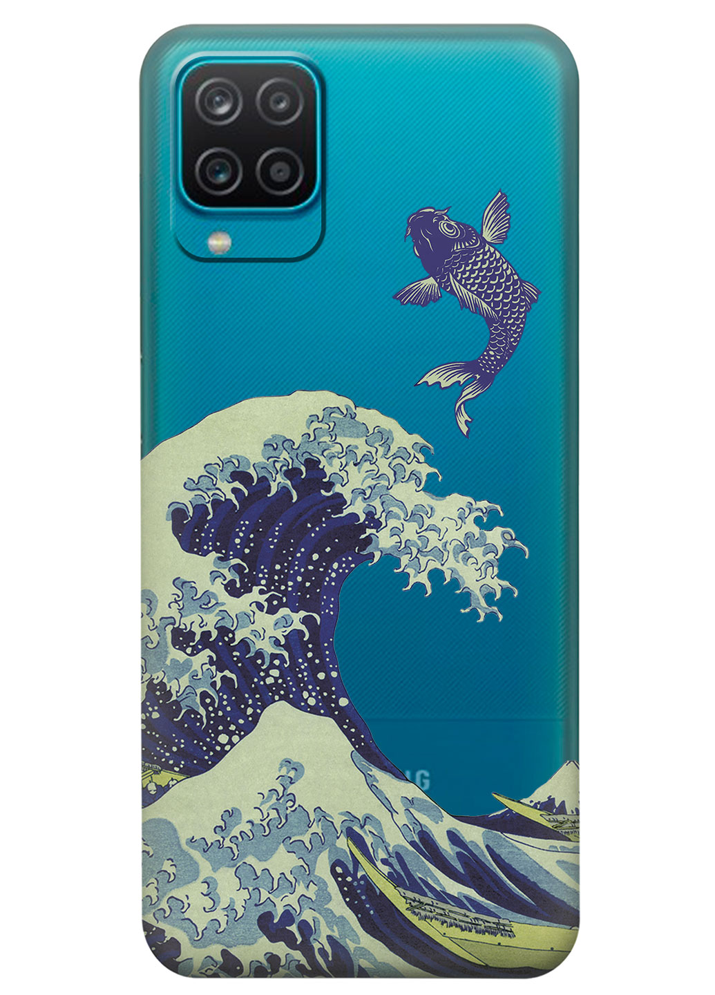 Прозрачный силиконовый чехол iSwag для Samsung Galaxy M12 с рисунком - Большая волна в Канагаве (KS14900)