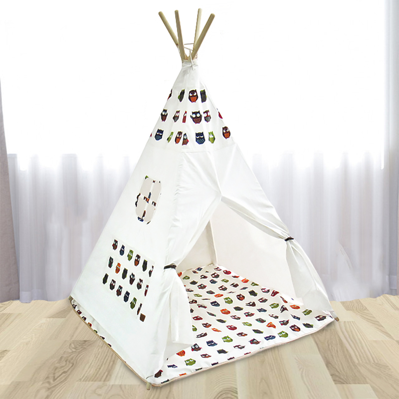 Игровая палатка вигвам для детей Littledove RT-1640 Совушки Белый (6738-23349)