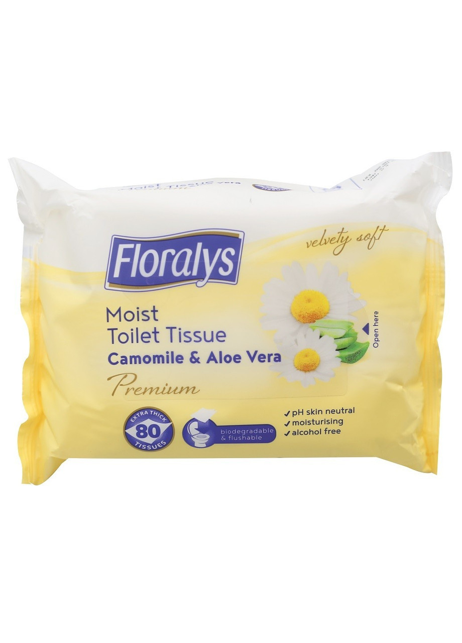 Влажная туалетная бумага-салфетки Floralys Premium Camomile & Aloe 80 шт