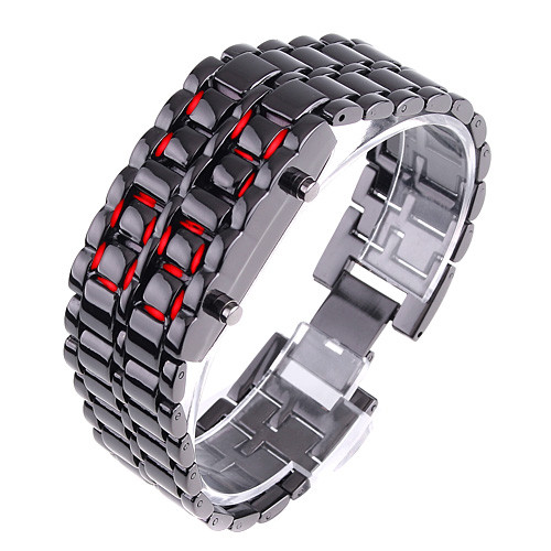 Годинник-браслет Led Watch Iron Samurai, Чорний з червоними світлодіодами ( IBW012BR )