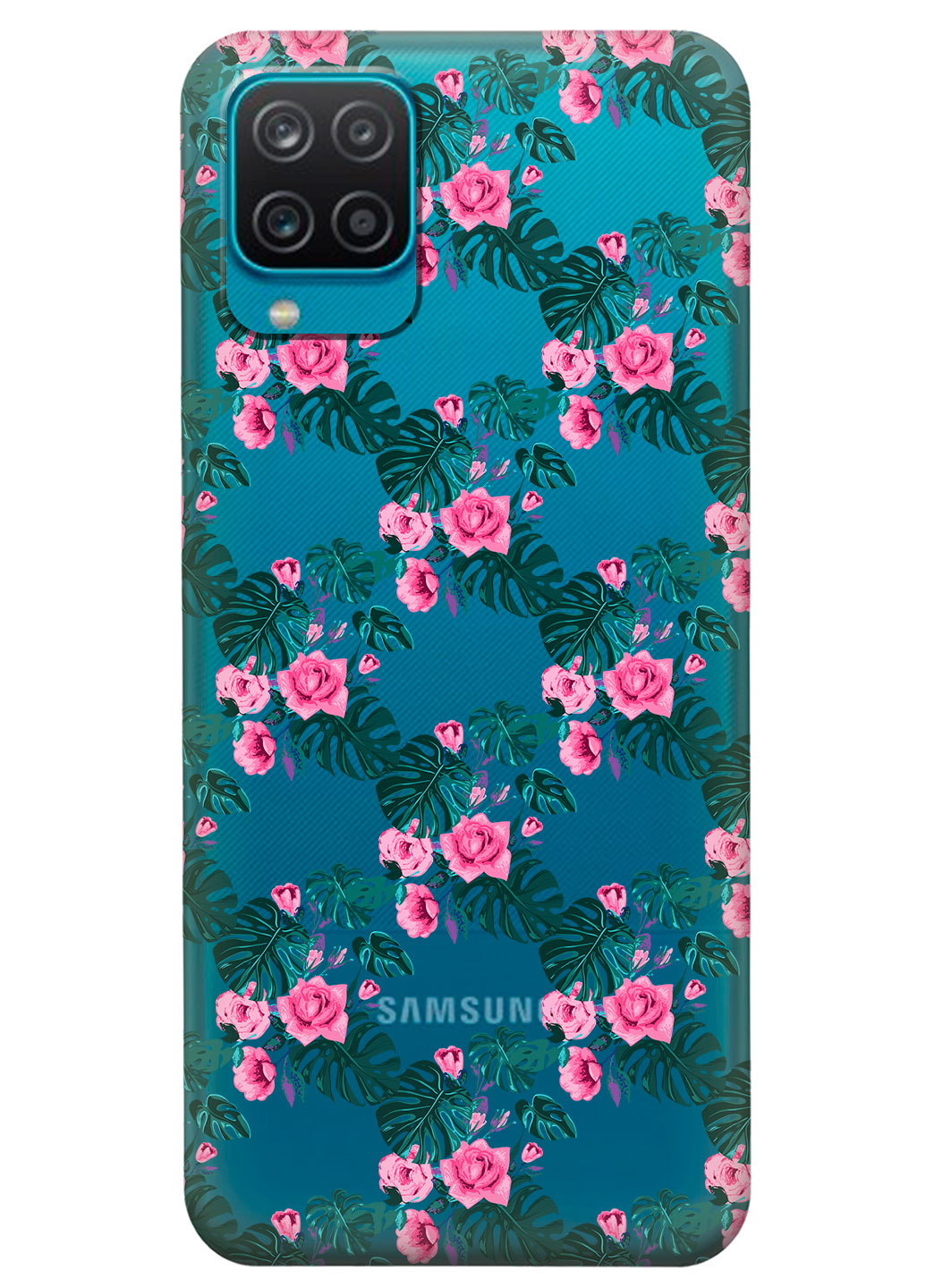 Прозрачный силиконовый чехол iSwag для Samsung Galaxy M12 с рисунком - Цветочная лиана (KS14868)