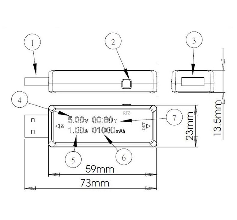 USB Тестер для УМБ вольтметр KoNO 3-9 Вольт до 3 А ёмкости аккумулятора (К050804)