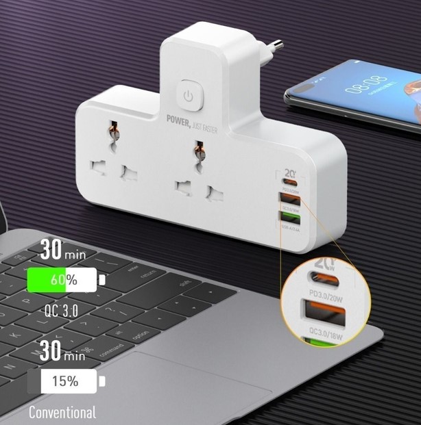 Сетевой фильтр переходник LDNIO SC2311 функция быстрой зарядки с ночником с USB на 2 розетки 20 W Белый (2104618548)