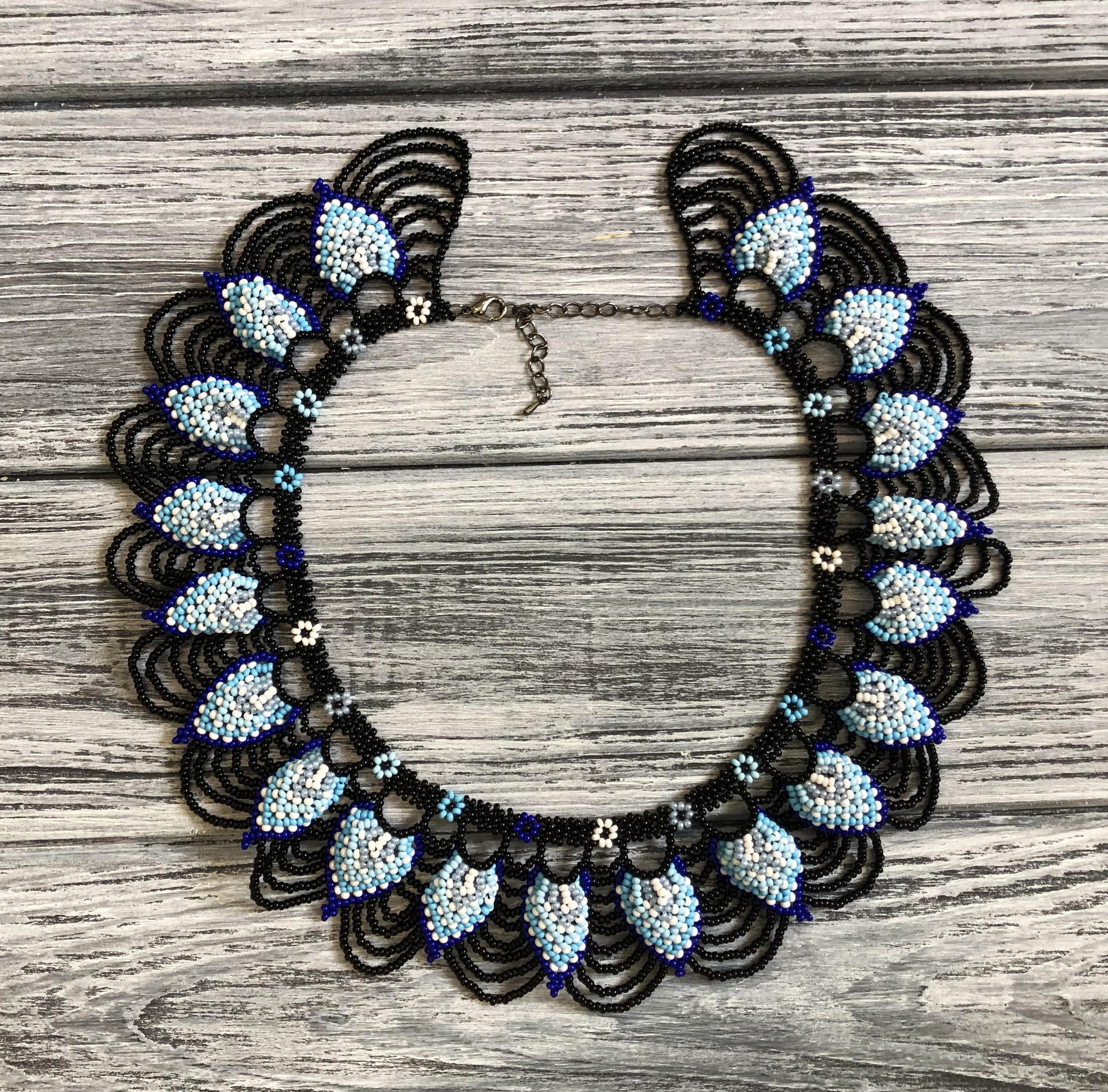 Колье в технике Сарагуро из чешского бисера HatynkaUA Necklace 39 см Разноцветный (SUN999_33)