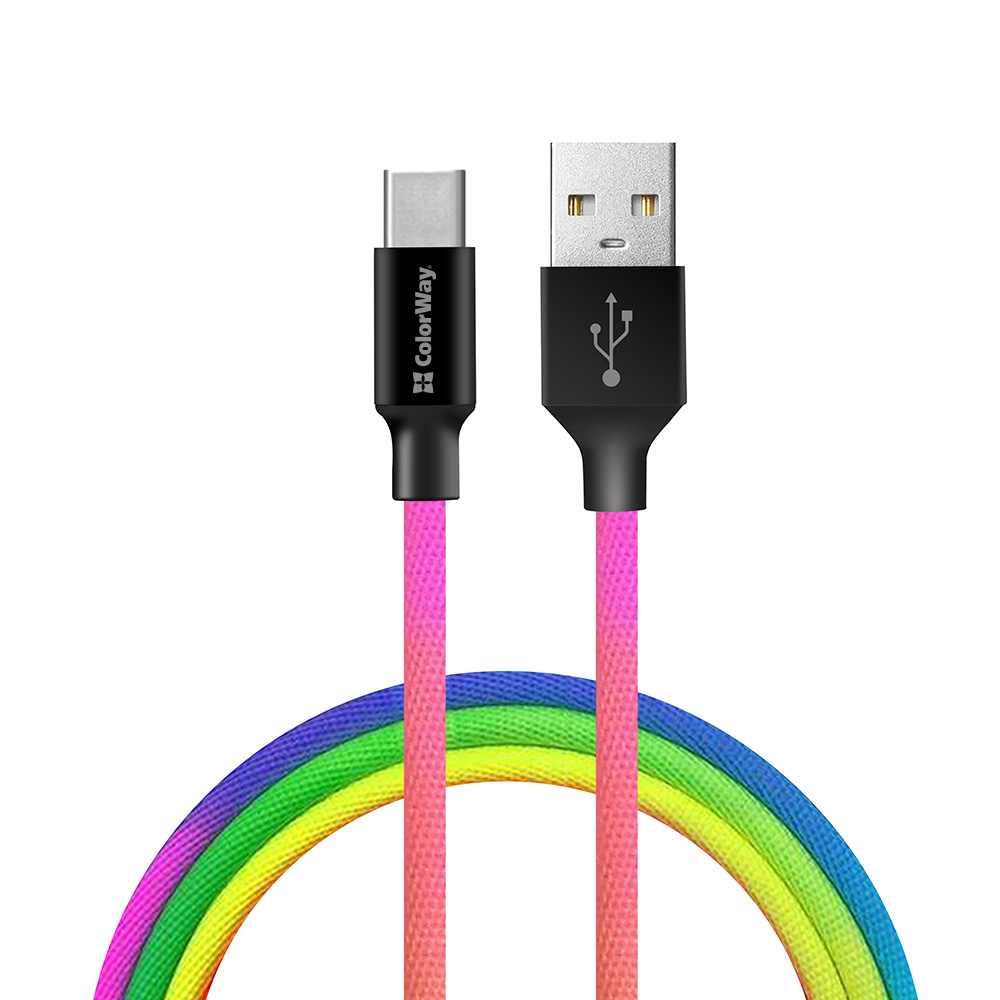 Кабель ColorWay USB-USB Type-C, 2.4А, 1м, Multicolor (CW-CBUC018-MC)