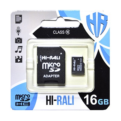 Карта памяти MicroSDHC 16GB UHS-I Class 10 Hi-Rali + SD-adapter (HI-16GBSD10U1-01)