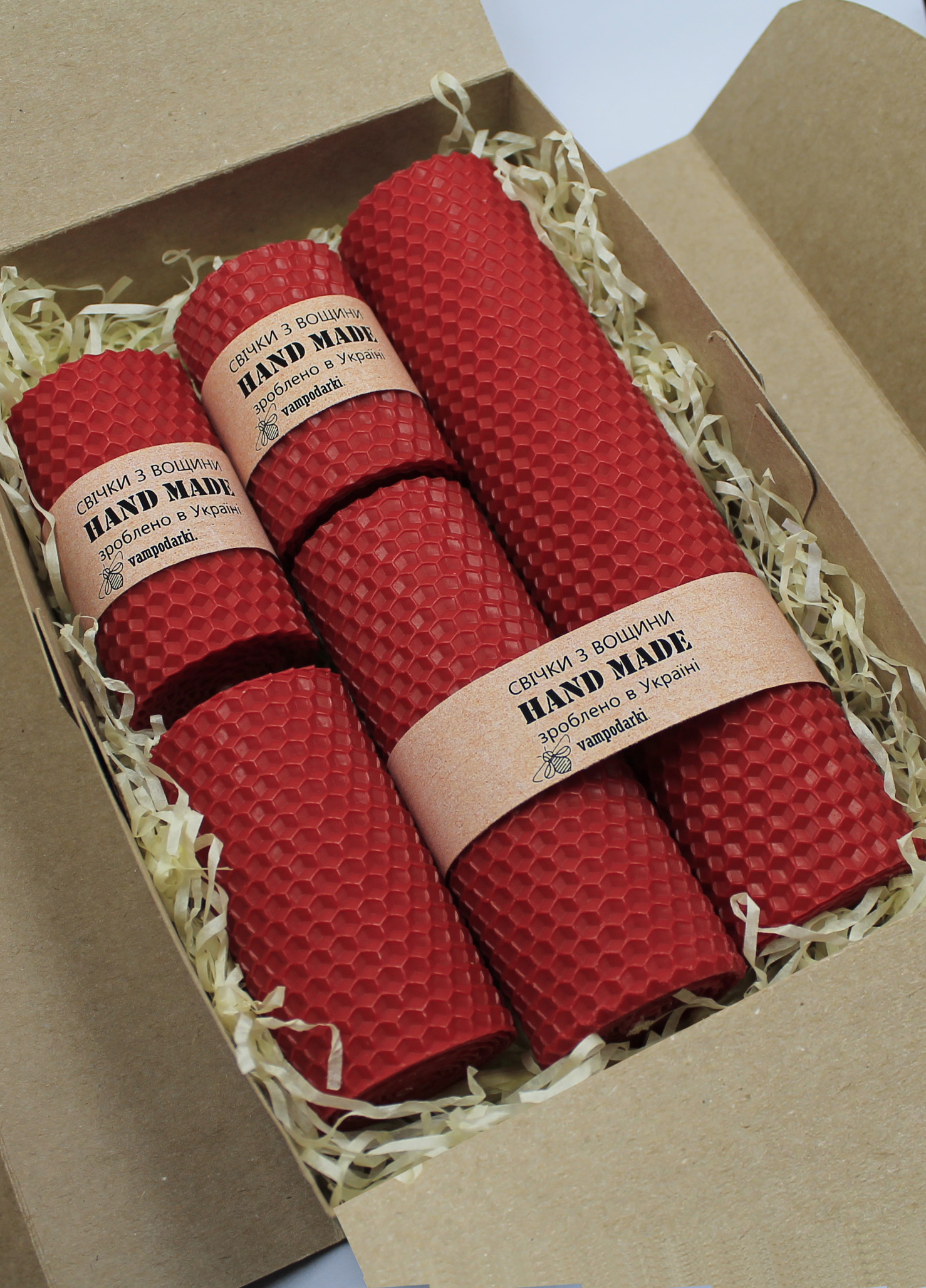 Подарочный набор Кукумбер натуральные свечи из вощины ручной работы №1 красный 10-0215