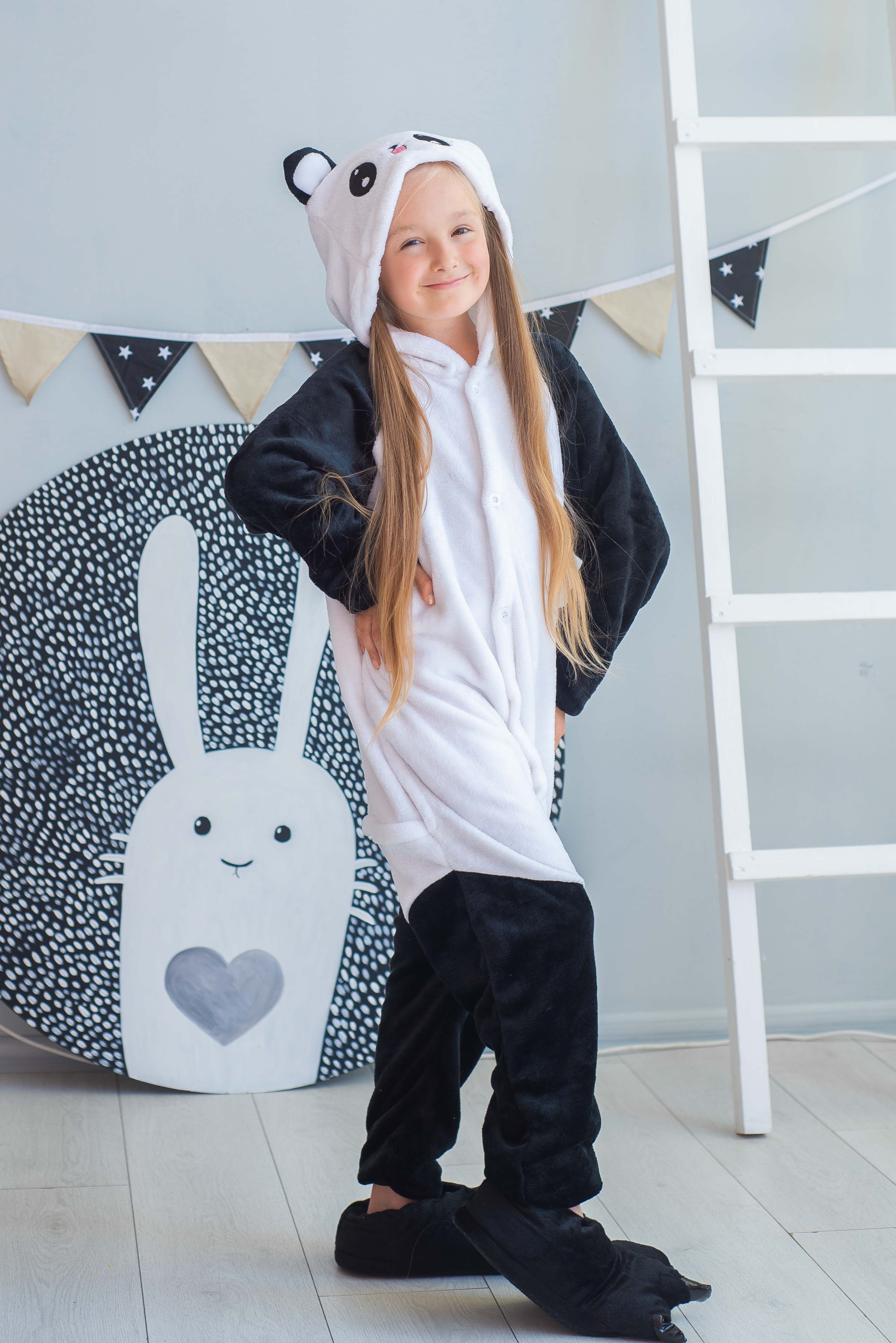 Пижама Кигуруми детская BearWear Панда Веселая XL 135 - 145 см Черно-белый (K0W1-0041-XL)