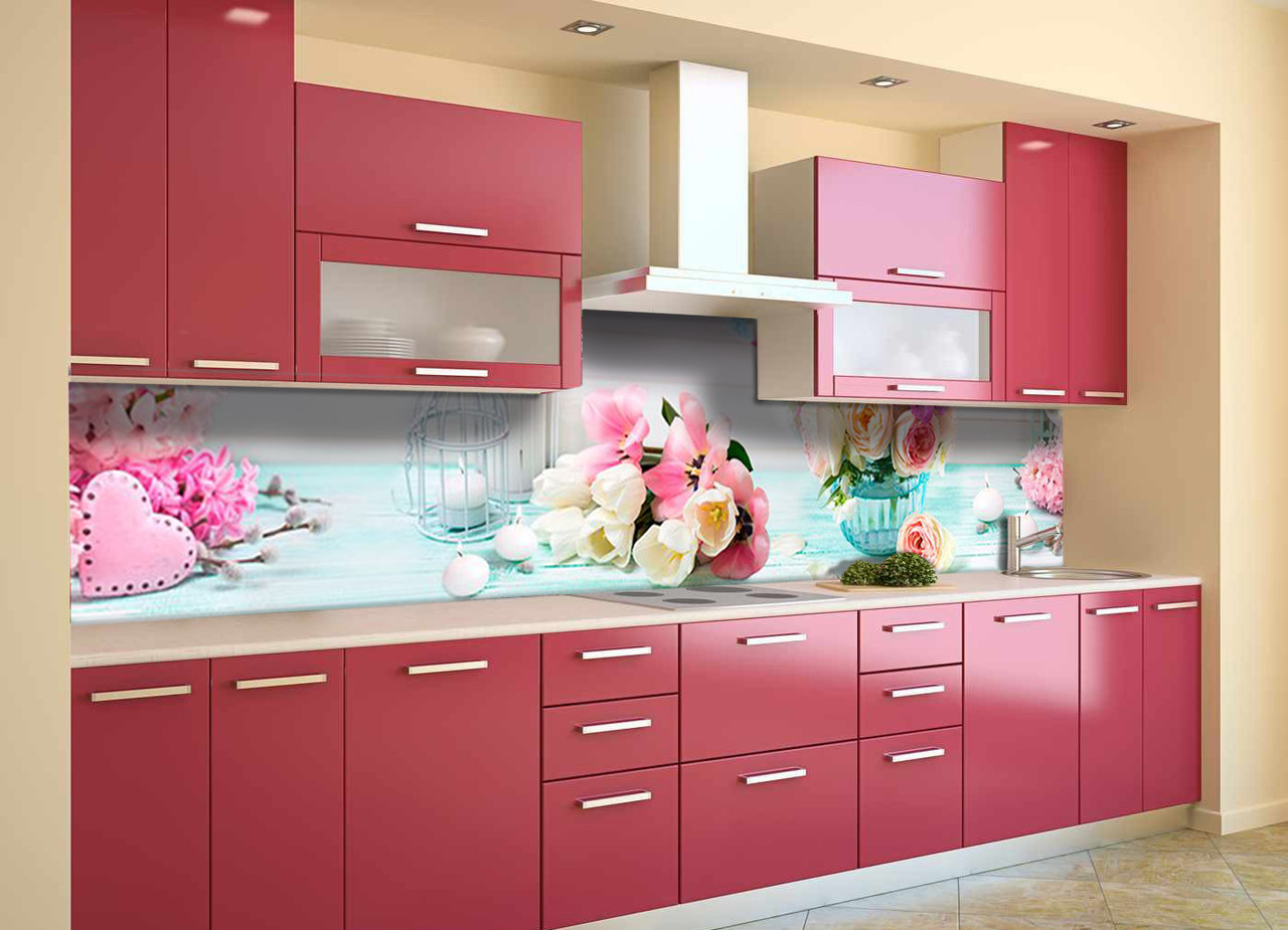 Наклейка на скинали Zatarga на кухню «Розовые цветы» 600х2500 мм виниловая 3Д наклейка кухонный фартук самоклеящаяся Z180608