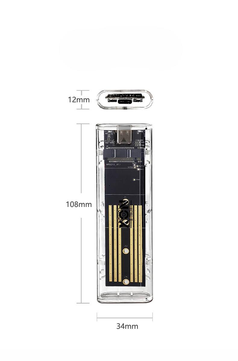 Внешний карман XON MemoryCase для M.2 NGFF (SATA) USB 3.1 Type-C Прозрачный (XSC2C13NG1PT 6297)