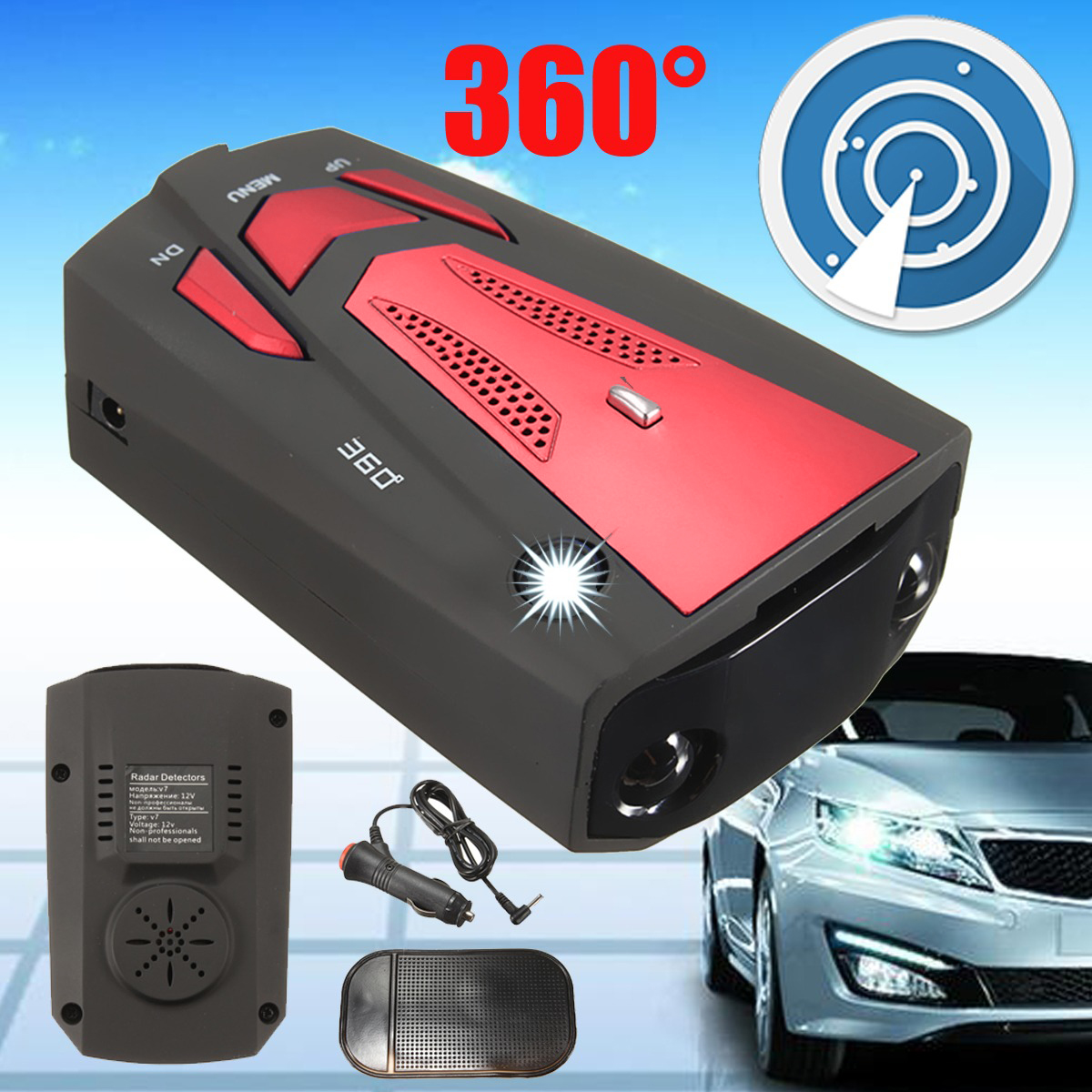 Антирадар автомобільний з дисплеєм Finder V7 360° радар детектор 16 голосів попередження Червоний