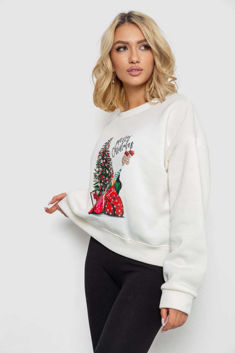 Батник женский AGER с новогодним принтом 241R4002 L-XL Молочный (116046_833136)