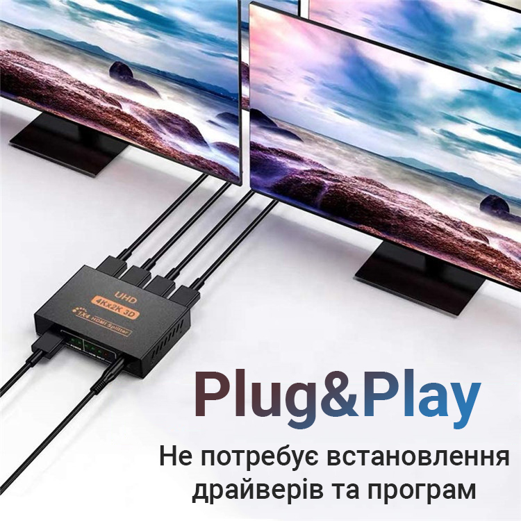 Активный HDMI разветвитель на 4 порта UHD, четырехнаправленный видео сплиттер 4К