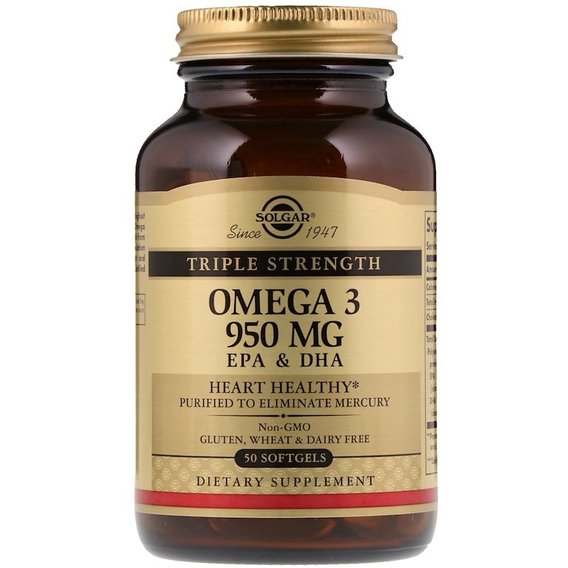 Омега 3 Solgar Omega-3, EPA & DHA, Triple Strength 950 mg 50 Caps