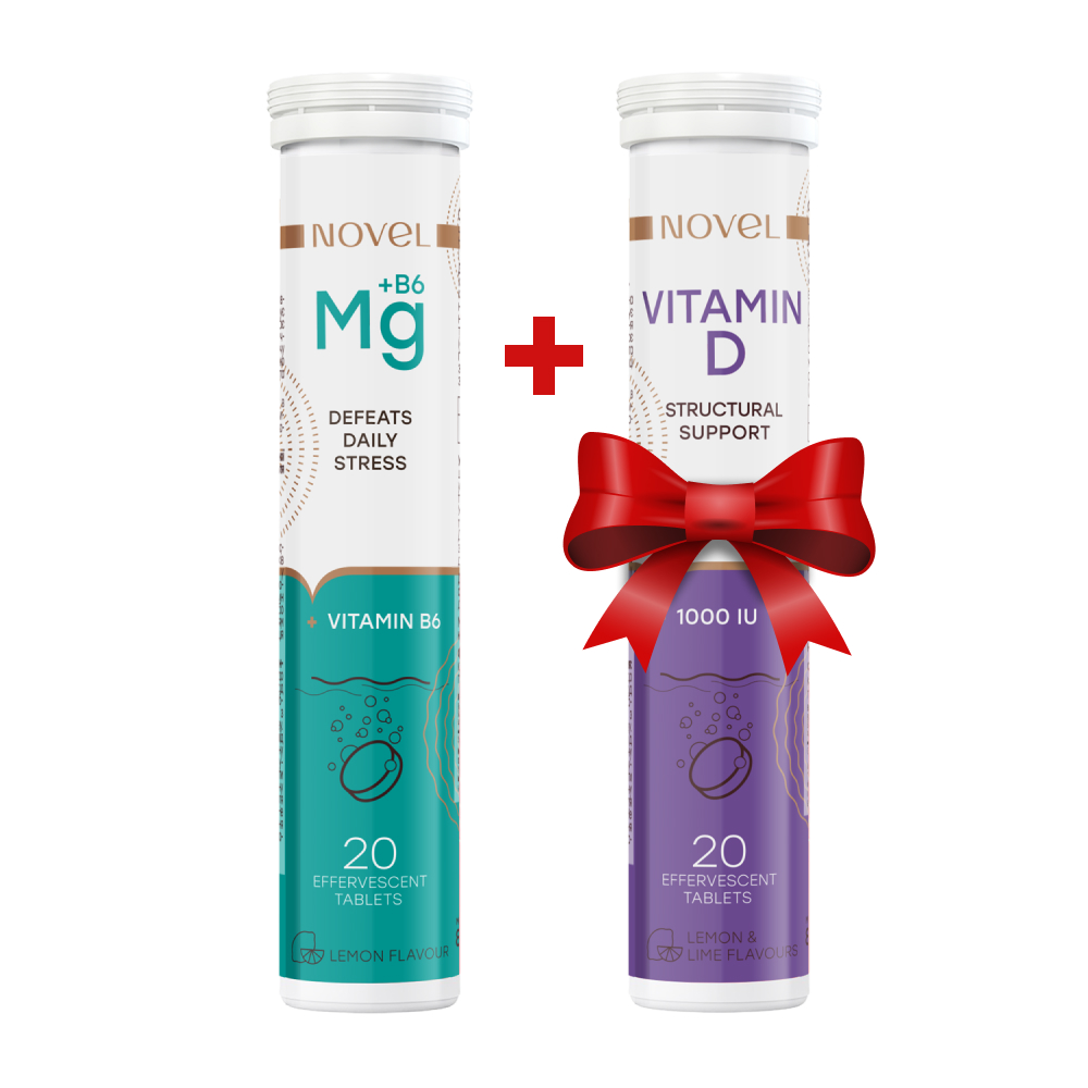 Вітаміни шипучі NOVEL Magnesium + B6 №20 + Вітаміни шипучі NOVEL Vitamin D 1000 MO №20