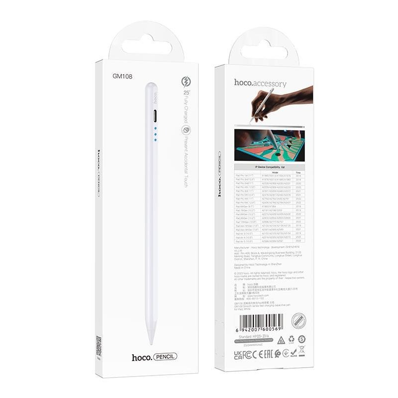 Стилус для планшета + наконечник HOCO Smooth GM108 White