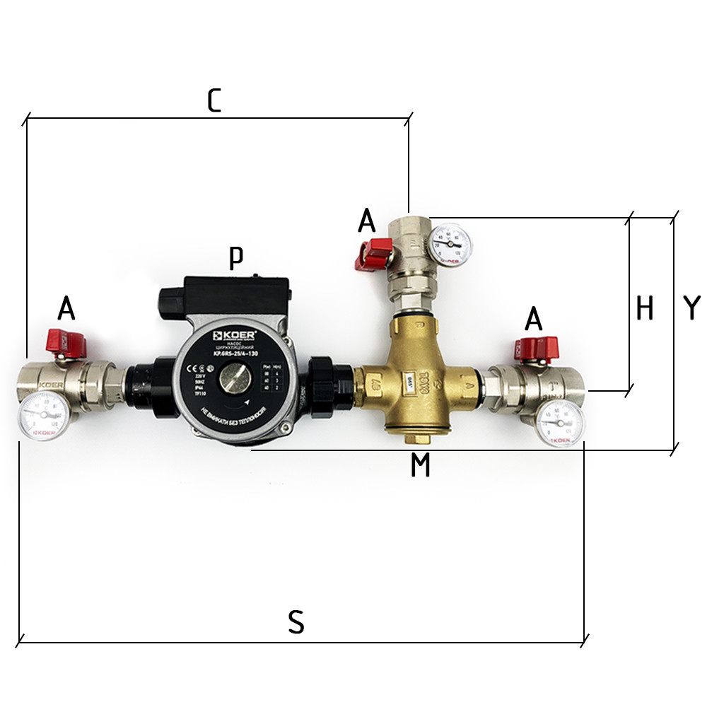 Термосмесительный узел Kvant Labaratory LADOMIX 25-60 65°C Dn25, 1",  40 кВт