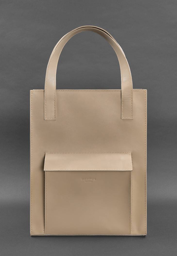 Шкіряна жіноча сумка шоппер Бетсі з кишенею світло-бежева Краст BlankNote