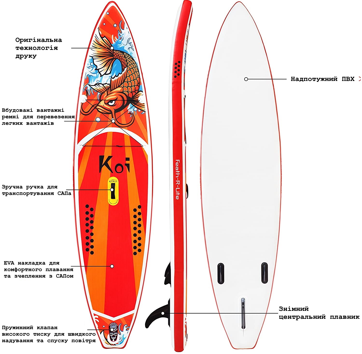 Надувна SUP дошка FAYEAN для серфінгу універсальна Koi 350x84x15 (FY-Koi)
