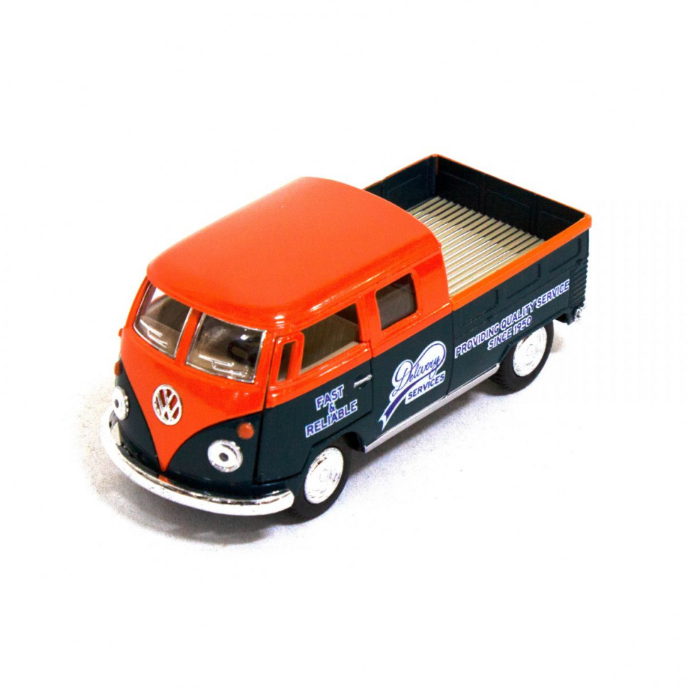 Машинка Volkswagen Bus Double Cab Pickup Delivery 1963 Kinsmart KT5396W инерционная 1:34 Оранжевый
