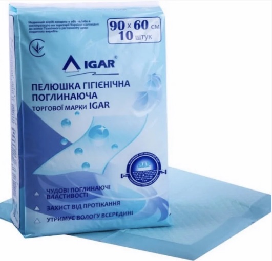 Пелюшки поглинаючі 90х60 № 10 Ігар 10 шт (MAS40208)