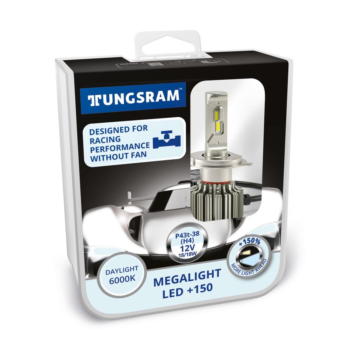 Комплект ламп LED головного света Tungsram Megalight LED +200 12V H4 24W 6000K (2 шт./коробка)