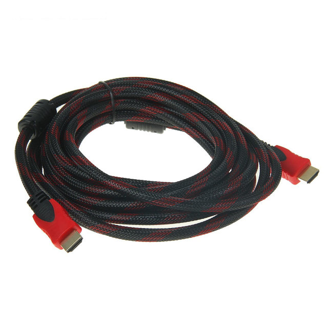 Кабель HDMI - HDMI усиленный в обмотке 5м Черный с красным (np2_0710)