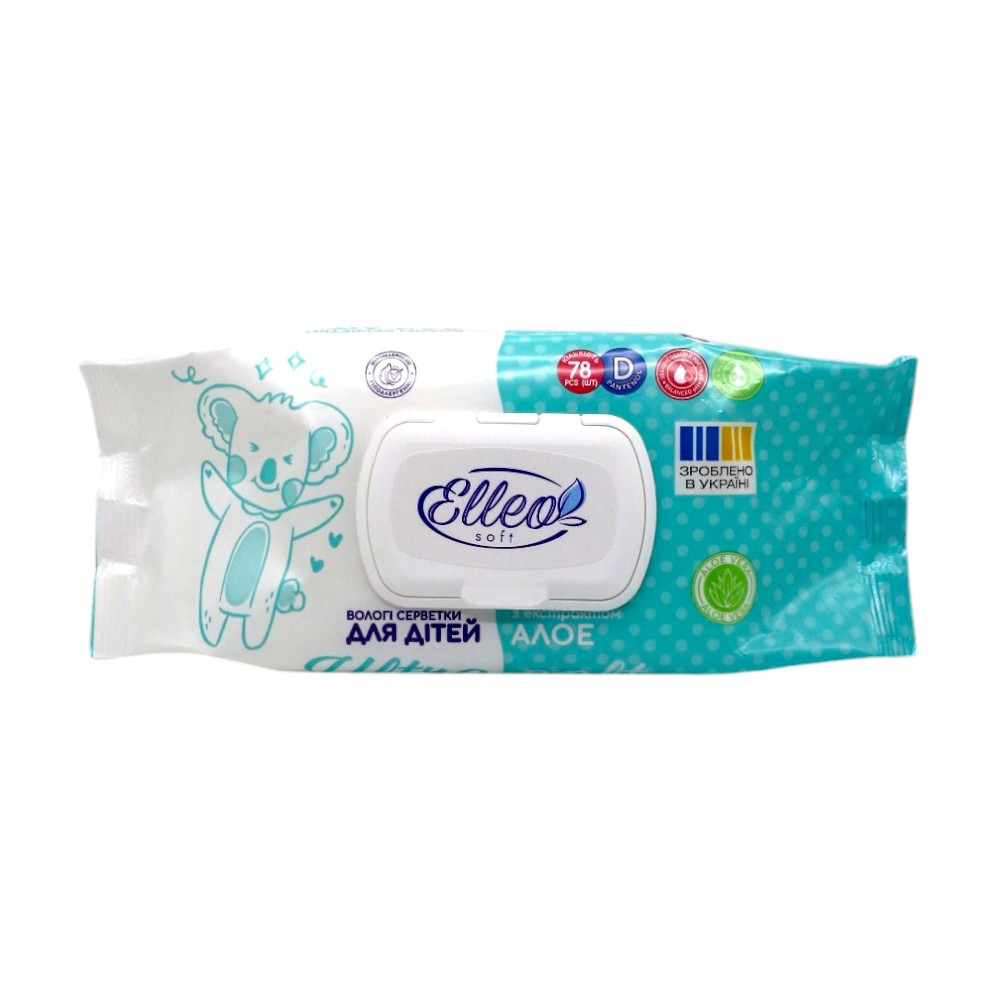 Влажные салфетки детские с клапаном Elleo Soft Алоэ 78 шт