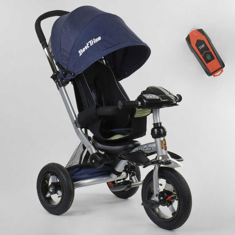Велосипед дитячий триколісний Best Trike з телескопічною ручкою, фарою з USB та пультом Blue/Black (88200)