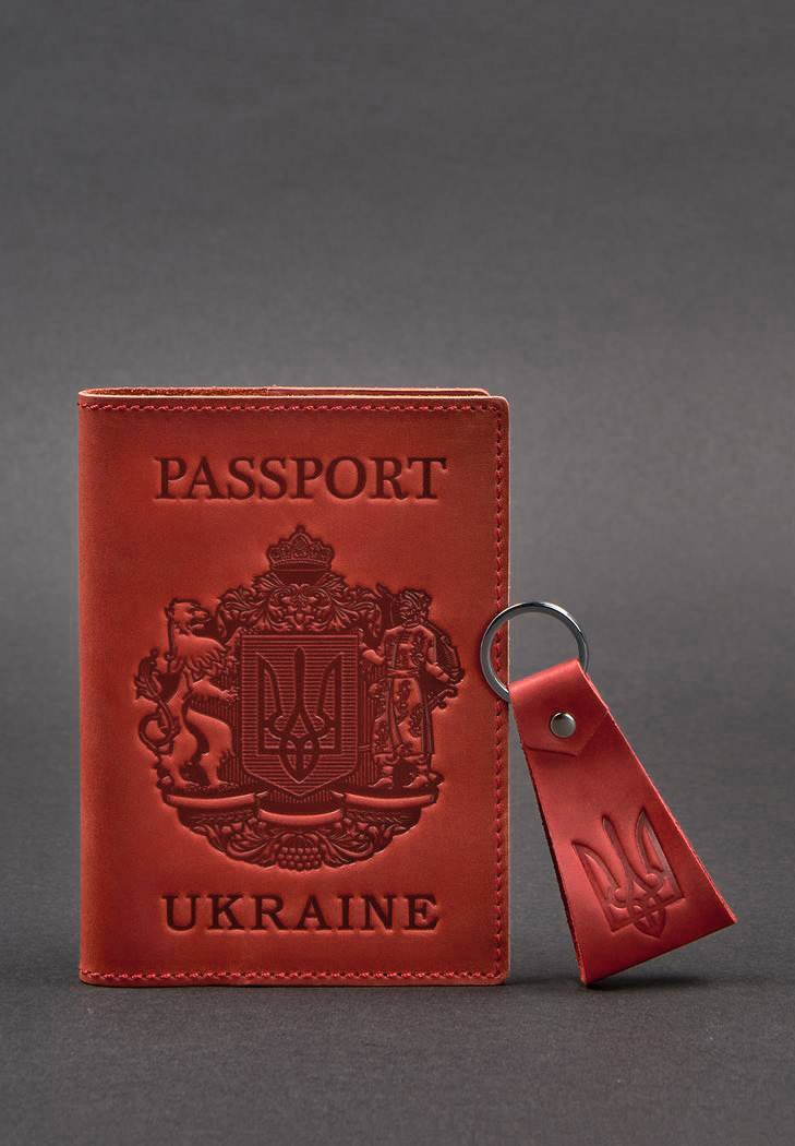 Подарунковий набір шкіряних аксесуарів з українською символікою корал BlankNote