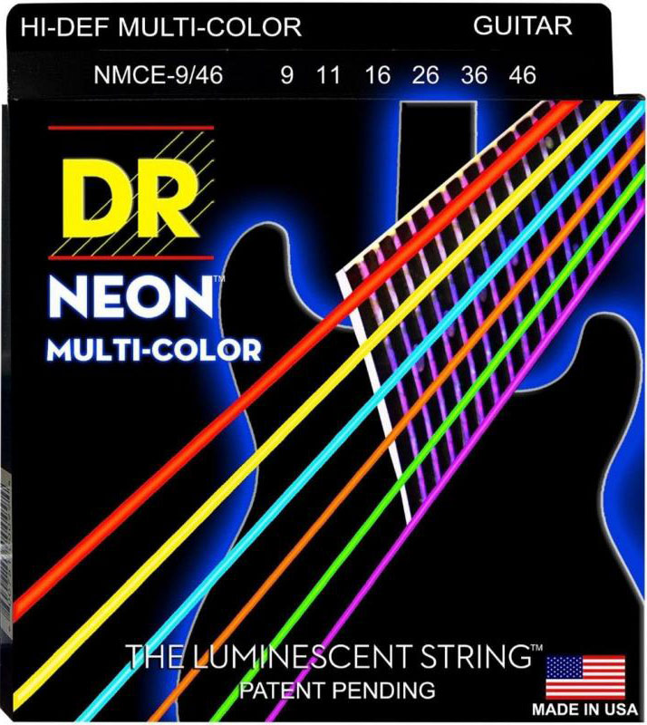 Струны для электрогитары DR NMCE-9/46 Hi-Def Neon Multi-Color K3 Coated Light Heavy Electric Guitar Strings 9/46