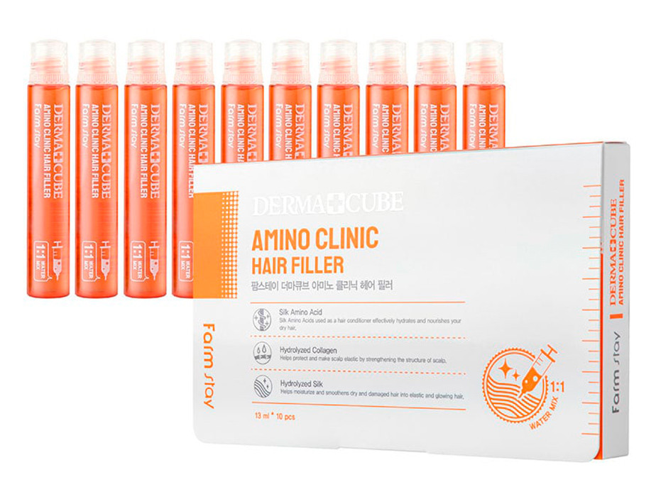 Восстанавливающих филлеров для волос Farmstay Derma Cube Amino Clinic Hair 10 шт × 13 мл (8809615881736)