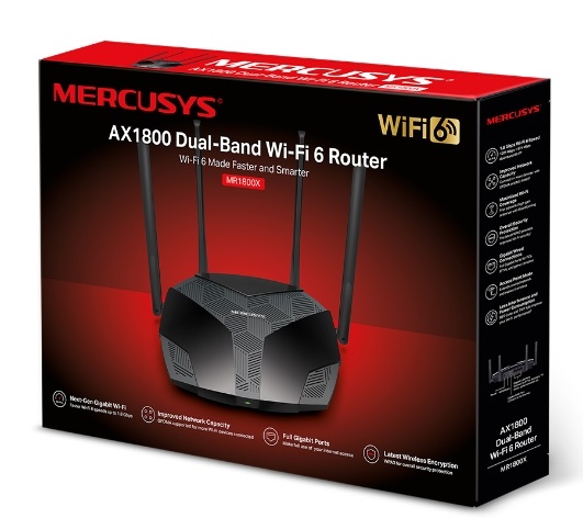 Беспроводной маршрутизатор Mercusys MR1800X (AX1800 Wi-Fi 6, 1хGE WAN, 3хGE LAN, MU-MIMO, 4 антены)