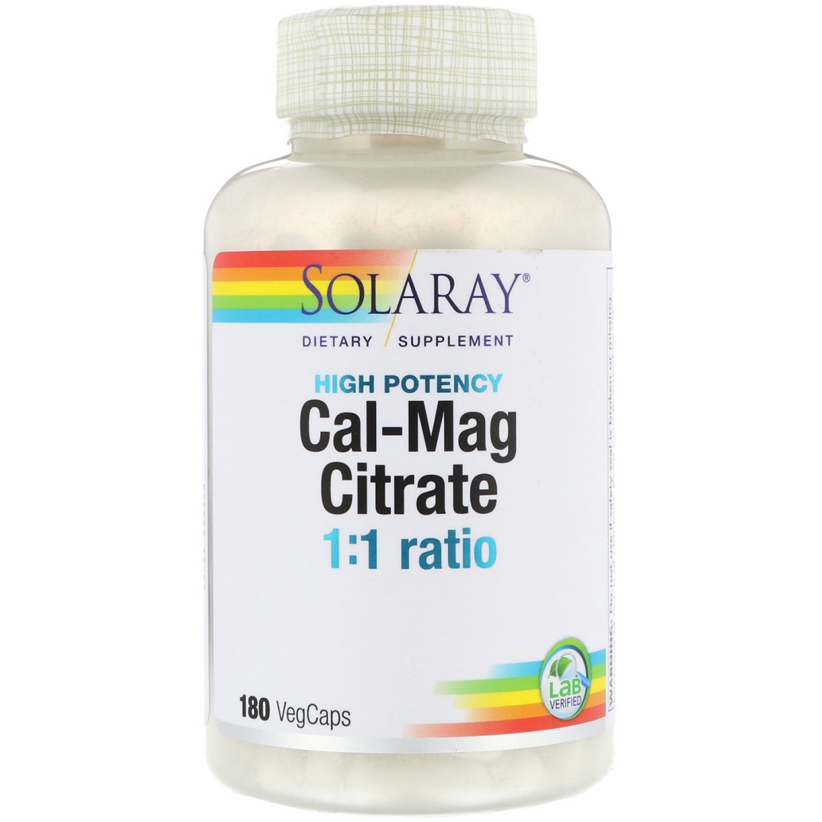 Кальций И Магний, Cal-Mag Citrate, High Potency, Solaray, 180 Капсул